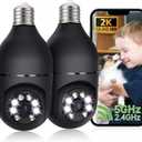 2K Light Bulb Security Camera, 2.4/5GHz Wi-Fi 6 Security Cameras Wireless Outdoor, 360 PTZ Cameras for Home Security with Color Night Vision, AI Human Detection, 2 Way Talk, Easy Installation, 2 Pack (Black)