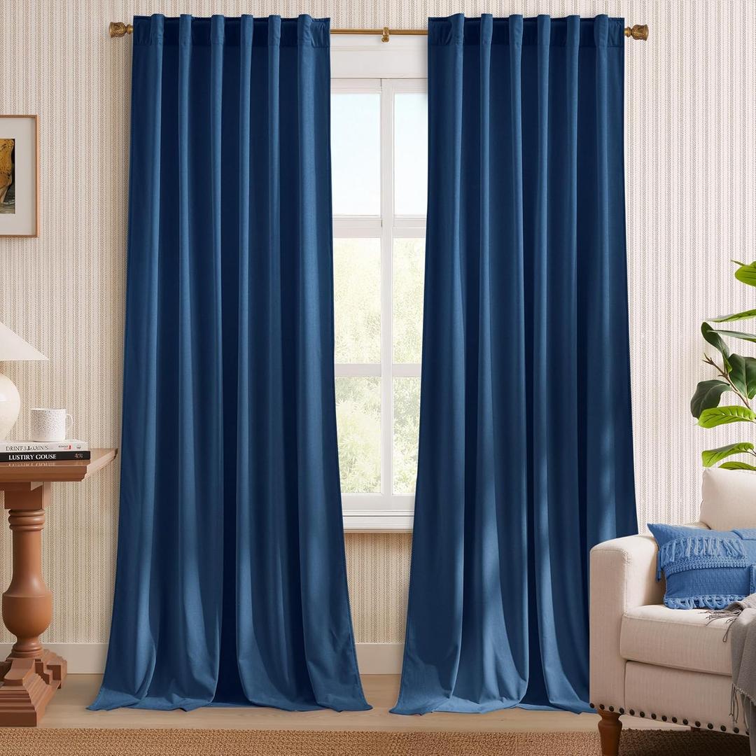NICETOWN Navy Blue Velvet Blackout Curtains 90 inch Long, Rod Pocket & Back Tab Drapes Soft Privacy Protection Window Treatments for Hall (2 Pieces, 52" Wide)
