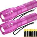 Victoper LED Flashlight 2 Pack Pink, Bright High Lumens Tactical Flashlights High Lumens with 5 Modes, Waterproof Zoomable Flash Light for Outdoor, Gifts for Hunting Camping Essentials Gear