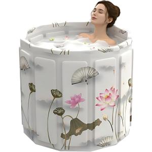 Portable Bathtub for Adult, Foldable Soaking Bathtub for Hot SPA&Ice Bath, Foldable Small Bathtub collapsible bathtub for Bathing, 6-layer Insulated portable tub,Space-Saving (Lotus, 27.5X26.6 IN)