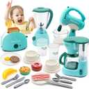Pretend Play Kitchen Appliances Toy Set, Kids Kitchen Accessories Set - Coffee Maker, Toaster, Mixer, Blender with Light and Sound, Food Playset, Dishes for Girls Boys Kids Ages 3 4 5 6 7 8
