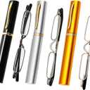 Viseng Slim Mini Metal Reading Glasses Compact Lightweight Portable Readers with Glasses Case for Reading Case,Gold+Silver+Black+2.25