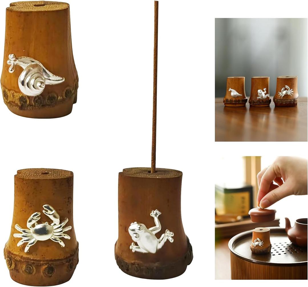 6 x Bamboo Tea Pot Lid Incense Holder Decorative Firing Stand for Home Decor, Yoga, Spa, Meditation, and Unique Decoration (Silver)