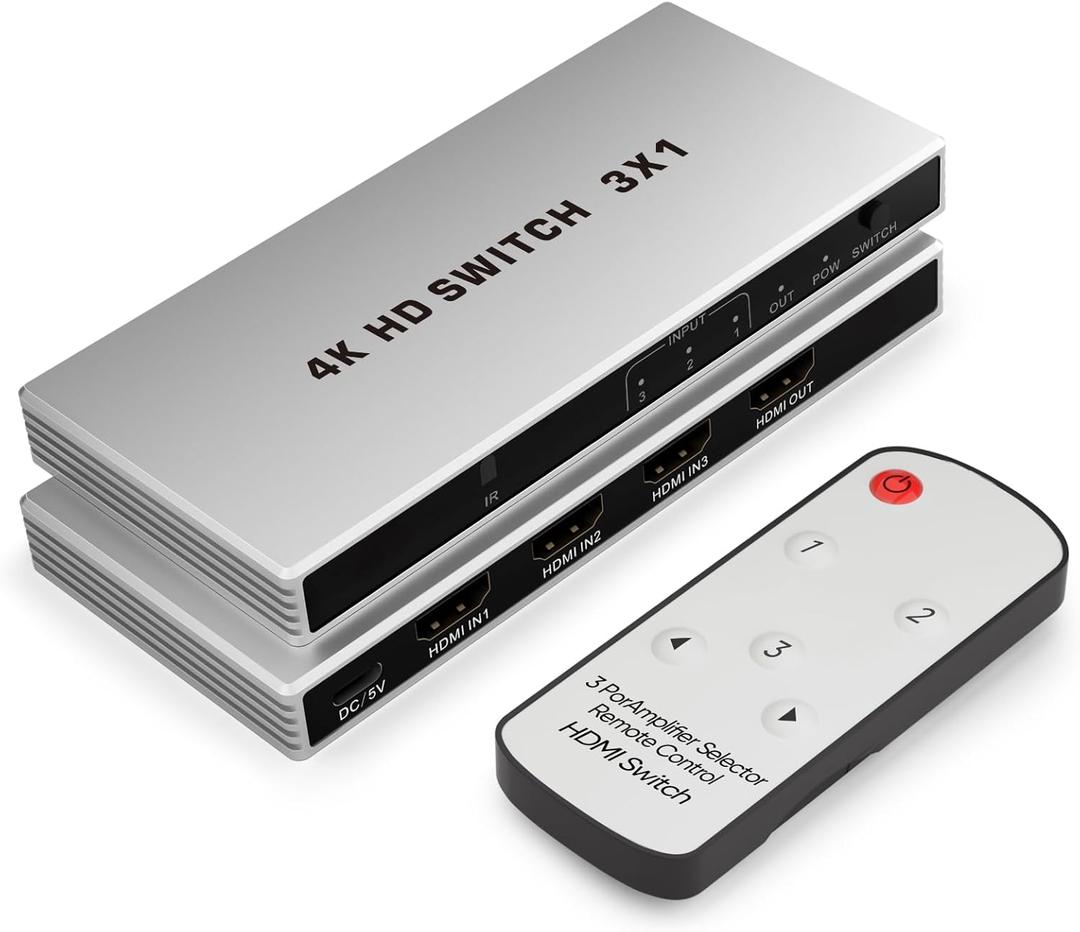 HDMI Switch 3 in 1 Out 4K@60Hz, HDMI Splitter with Remote 3 Port Switcher Selector Box Support 3D CEC HDR HDCP2.3 Compatible with PS5/4/3 Xbox Tailaiera Switch Roku TV Fire Stick Black