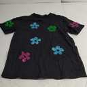 Hawaiian Shirt for Women Oversized Beach Glitter Patch Shirt Floral Sequin Print Tops Summer Beach Color Block Tee (Small, Black)