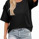Dokotoo Women's Casual Summer Tops Crew Neck Short Sleeve Drawstring T Shirts Basic Tee Tunic Blouses (Black, XL)
