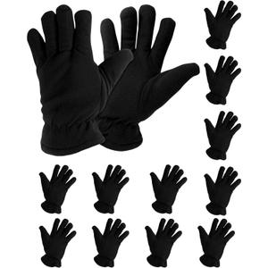 12 Pair Winter Fleece Gloves Mens Thermal Soft Warm Cozy Cold Weather Outdoor Sports (One Size, Black)