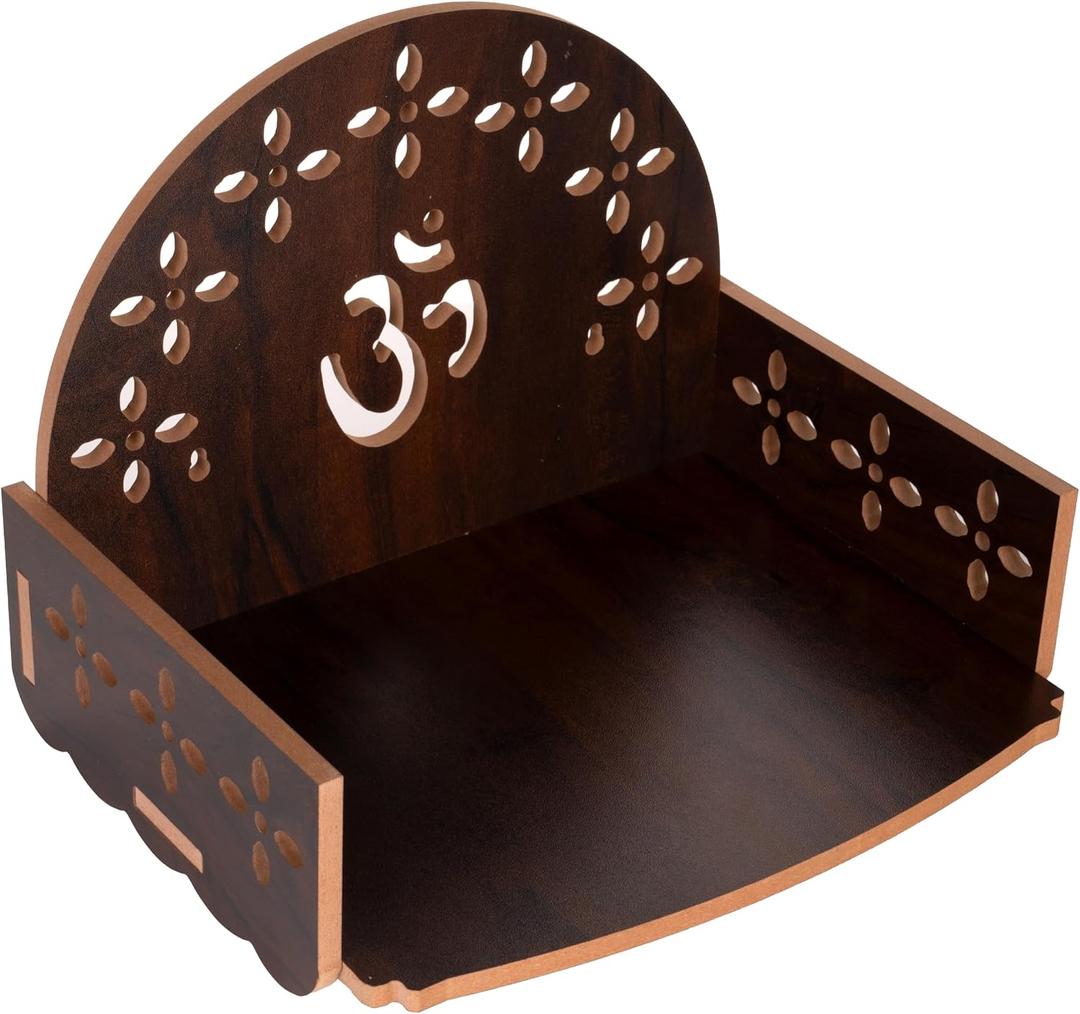 Wooden Wall Mounted Hanging Table top Temple Pooja Mandir God Stand Shelf for Storage and Idols Decoration for Home Office and Gifting (Dark Brown)
