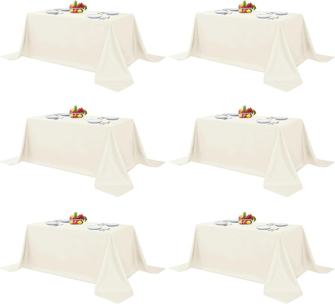 Fitable Elegant Rectangle Table Clothes, 6 Pack - 90 x 132 Inch, Ivory - Reusable and Washable Tablecloths, Polyester Fabric Table Covers for Wedding, Party, Banquet, Formal Events