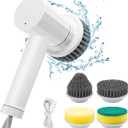 Electric Spin Scrubber Cordless Power Cleaning Brush Rechargeable Scrubber for Bathroom Tub Sink Kitchen Dishes Tile Window Floor Grout with 4 Replaceable Brush Heads, White
