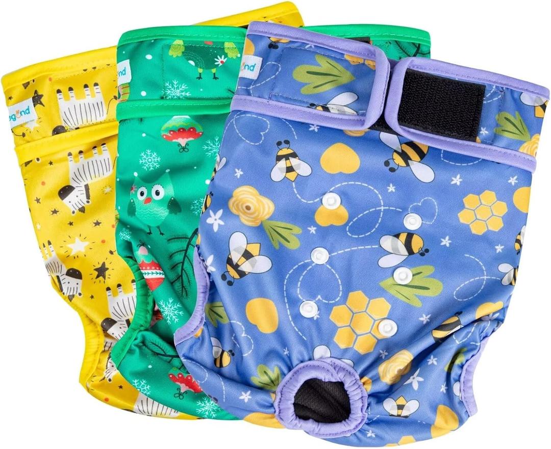 Paw Legend Washable Reusable Female Dog Period Diapers for Heat Doggie Puppy Diapers for Female Dogs (3 Pack,X-Small) (X-Small (8"-11.5" Waist), Animal Pattern)