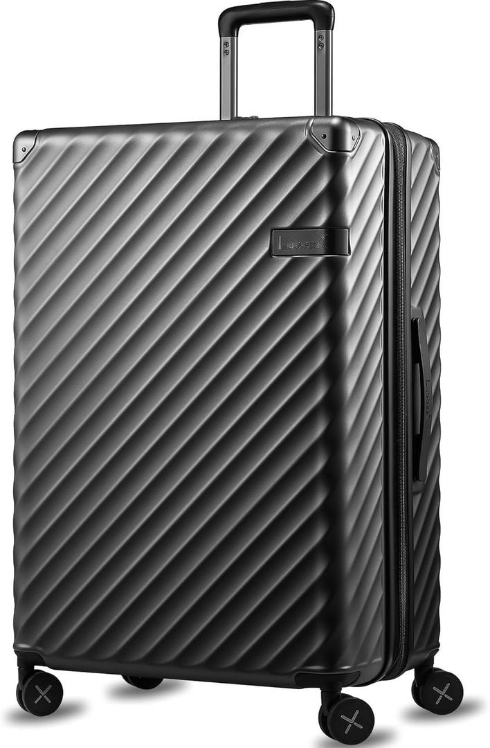 LUGGEX Luggage with Spinner Wheels, Polycarbonate Expandable Hard Shell Suitcase, Checked Large 27 Inch, Charcoal Metallic