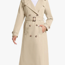 Women's Waterproof Long Trench Coat Double Breasted Length Classic Lapel Belt Coat, M