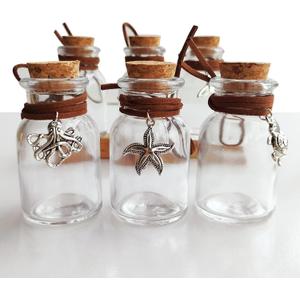 6PCS 30ml Clear Wide Mouth Glass Bottles with Cork Stoppers and Decorative Pendant, Mini Small Vials for Wedding Favors, DIY Crafts, Baby Shower