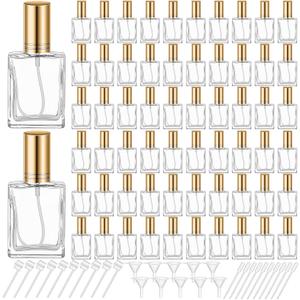 Domensi 60 Pcs 10/15/30/50 ml Glass Perfume Bottles Mini Glass Empty Spray Atomizer Bottles Bulk Refillable Perfume Dispenser Container with Pump Tool for Travel Skin Care (30 ml,Gold)
