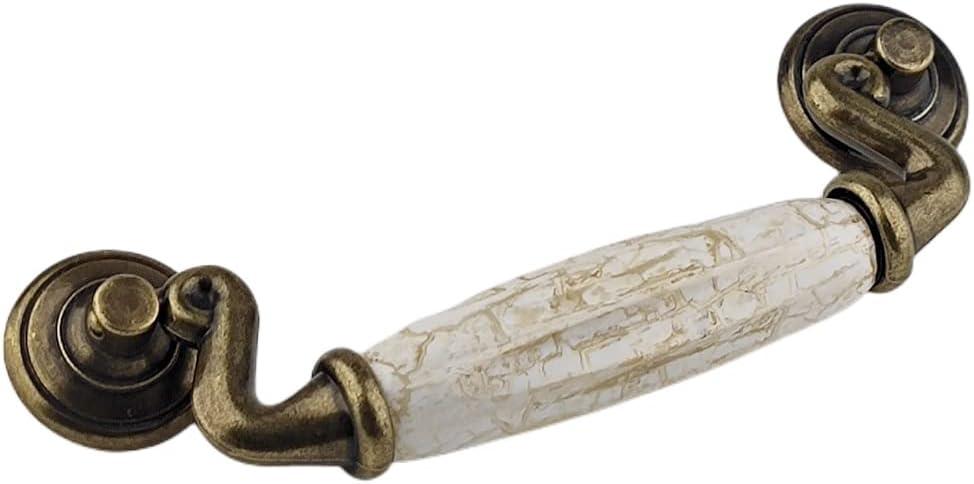 4-Pack 4 1/2" Drop Handle Marbling Ceramic Drawer Pull Antique Bronze Dresser Pull for Kitchen Cabinet Knobs 4.5 Inch 114mm Center to Center Spacing (4, Marble Pattern 4.5 in Hole Centers)