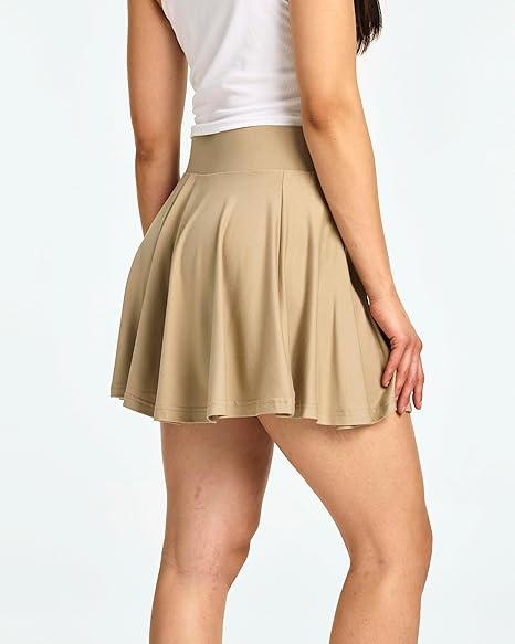 OQQ Women 2 Piece Skirts 2 in 1 Flowy Basic Versatile Stretchy Flared Casual Mini Skirts, L