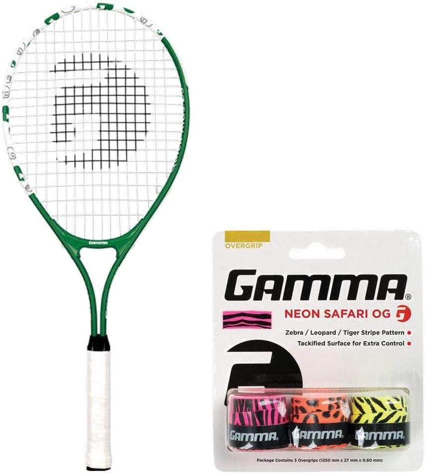 Gamma Quick Kids 25" Inch Junior Tennis Racquet Set or Kit Bundled with a 3-Pack of Gamma Neon Safari Overgrips for Kids