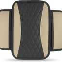 Car Center Console Cover, Upgraded Patchwork Leather Arm Rest Cover with Side Storage Pockets, Comfortable Auto Armrest Protector Cushion, Universal Middle Console Pad for SUV, Sedan (Beige)