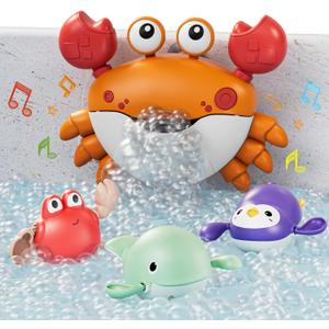 TUMAMA Baby Bath Toy, Bath Bubble Maker Machine with Music, 3 Bathtub Wind-Up Toys, Crab Shower Water Toy for Toddlers Kids Boys Grils (Orange)
