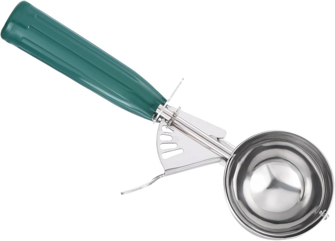PATIKIL 3.2 Ounce Ice Cream Scoop with Trigger, Stainless Steel Portion Cookie Scoop with Thumb Trigger for Cookie Dough Cupcake Batter Baking, Green 96ML