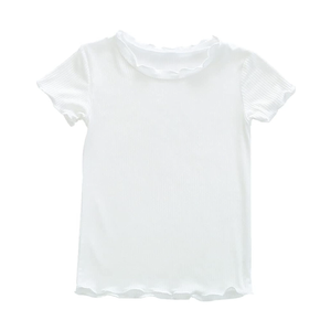 Toddler Baby Girls Summer Lettuce Trim Ribbed Knit Short Sleeve T-Shirts Solid Color Casual Blouse Tops