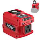 220W Azocek Power Inverter Compatible with Milwaukee 18V Battery, DC 18V to AC 110V Portable Power Station with 1 AC Outlet, 2 USB Ports & 1 Type-C Fast Charging, 400LM LED Work Light