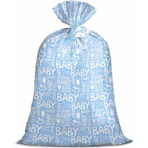 Loveinside Blue Jumbo Large Plastic Gift Bag, Baby Girl Design Plastic Bag with Tag and Tie for Birthday, Baby Shower and Holiday, 56" x 36", 1 Pcs