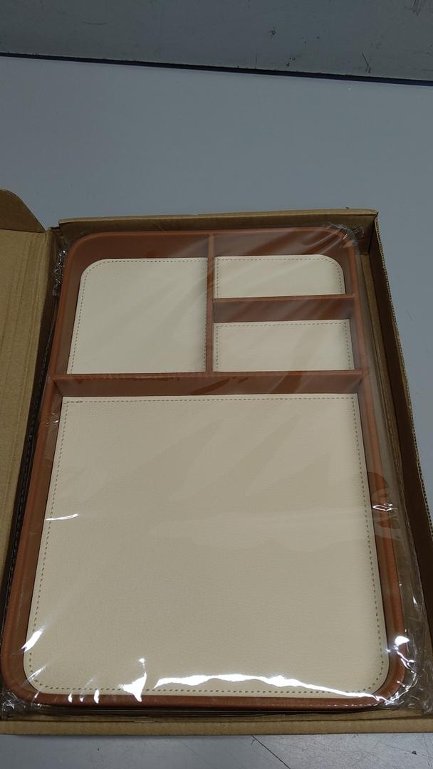 EOJDDPA Valet Tray for Men, PU Leather Desk & Nightstand Organizer - Two-Toned Catch All Tray for Keys, Wallet, Watch, Jewelry and EDC Gear (brown)