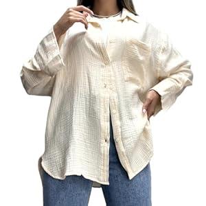 Women's Button Down Shirts Long Sleeve Dressy Casual Blouses Collared Shirts Tops (Small)