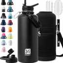Insulated Water Bottle | Thickened Stainless Steel for Gym and Hiking with Straw, Carrier Bag, Handle Strap | BPA-Free 87 oz (Advanced Black)
