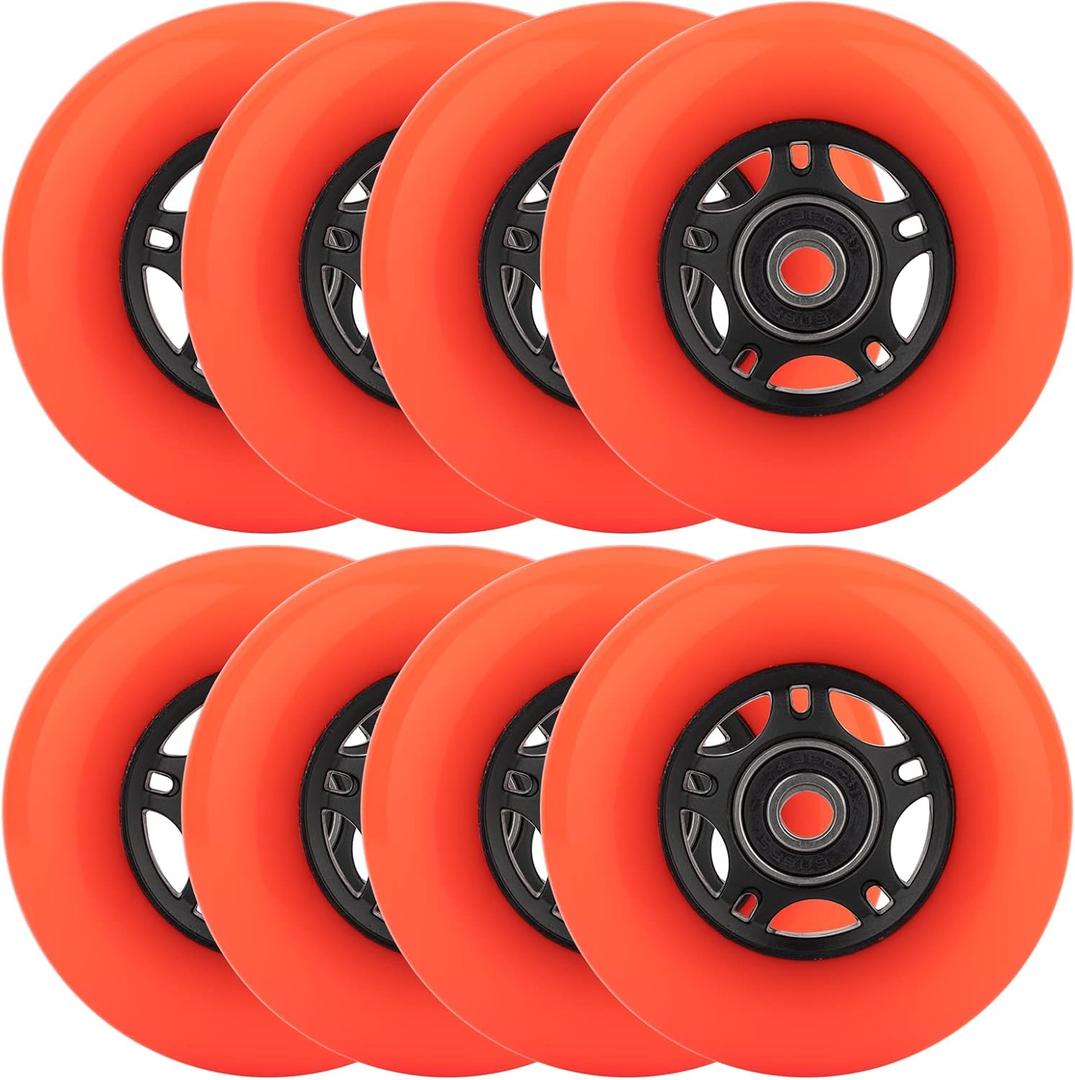 8-Pack Inline Skate Wheels, 85A, Indoor & Outdoor | Roller Hockey Wheels with ABEC-9 Bearings for Roller Blades, Scooters, and Luggage (64 mm, Orange)