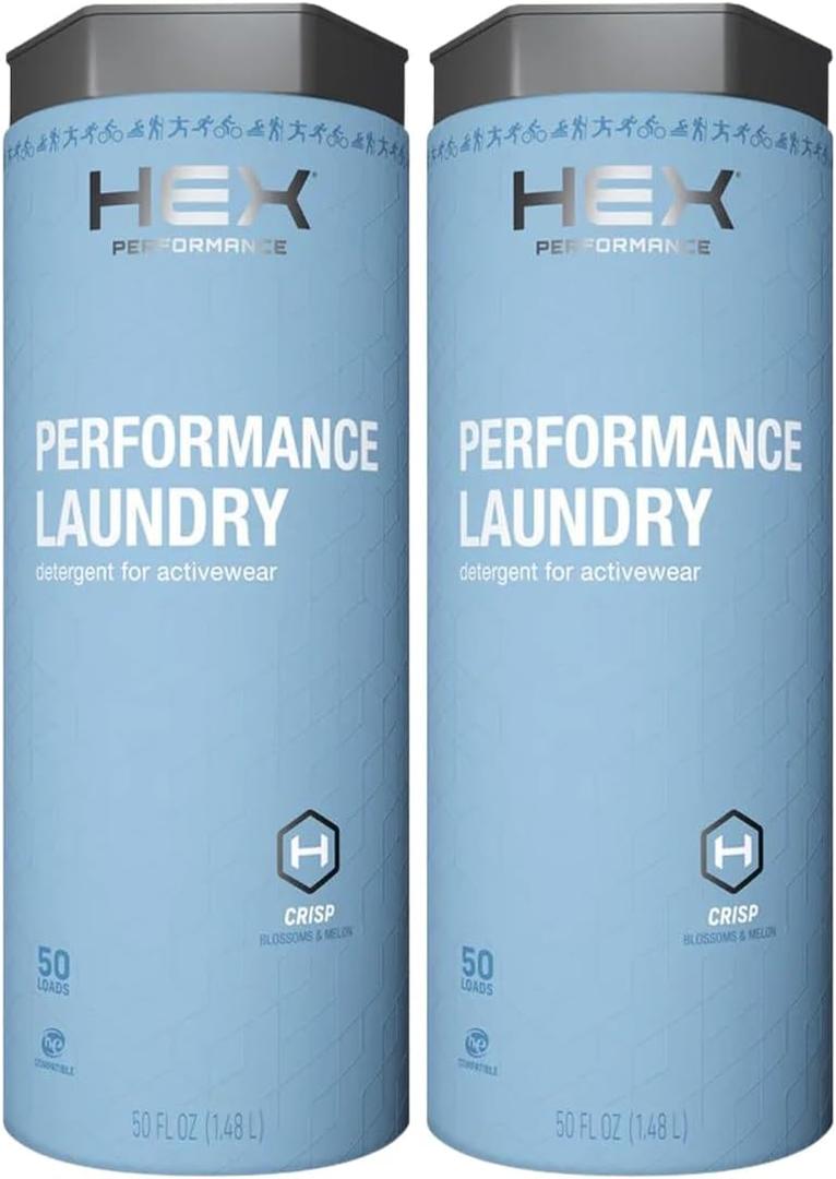 HEX Performance Laundry Detergent, Crisp Scent, 100 Loads (50ld Pack of 2) Concentrated Activewear Detergent for Odor Removal, Sweat & Residue, HE Compatible, Eco-Friendly, Biodegradable Formula