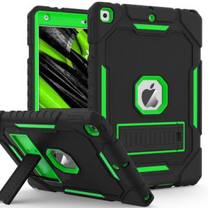 ZoneFoker Case for iPad 9th/8th/7th Generation 2021/2020/2019(10.2 inch), Heavy Duty Military Grade Shockproof Rugged Protective 10.2" Cover with Built-in Stand for iPad 9 8 7 Gen (Black/Green)