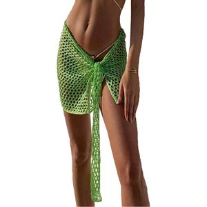 Green Swimwear Cover Up Crochet Sarong,Sexy Fashion Beach Hand Crochet Shawl Capelet Fishnet Net Skirt.(SJJ42) (One Size)