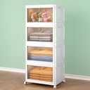4 Tier Stackable Plastic Storage Bins with Lid and Wheels - 23 QT Closet Organizers and Storage, Foldable Storage Containers, Organization and Storage Boxes for Craft, Home, Pantry, Office, Dorm