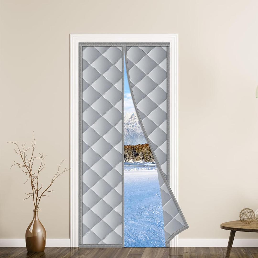UNAOIWN Magnetic Thermal Insulated Door Curtain Fits Door Size 32" x 80", Insulated Hands-Free Closing Door Screen for Winter Warm Cold Protection, Weatherproof, Windproof, Soundproof