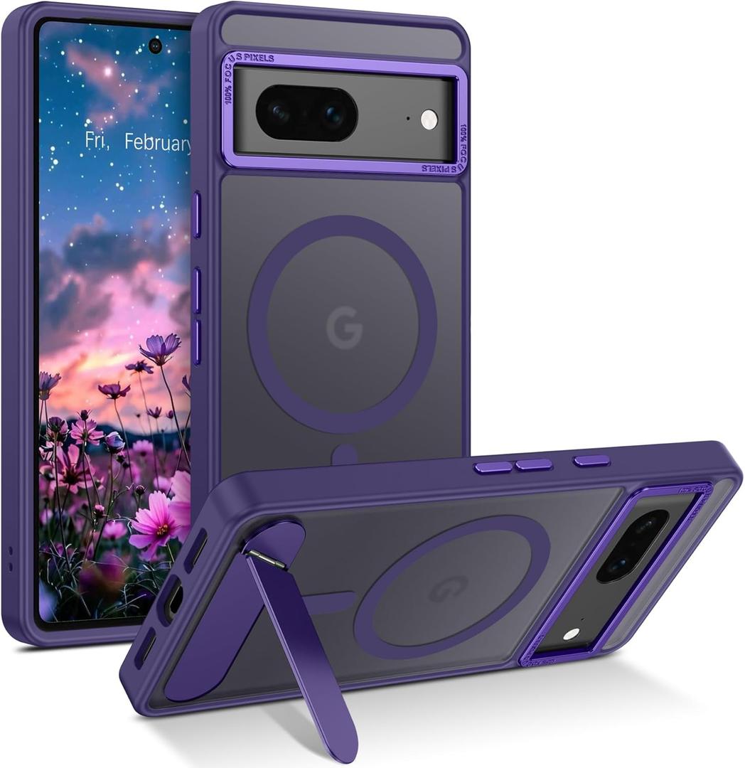 GUAGUA for Google Pixel 7 Case with Stand, Magnetic Cases with Foldable Invisible Stand Translucent Matte Back Slim Protective Shockproof Kickstand Phone Case for Google Pixel 7 6.3", Purple