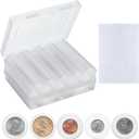240 PCS 30mm Plastic Coin Capsule Holder, 5 Sizes Protect Gasket Coin Case for Collectors, Round Coin Collecting Supplies with Storage Box