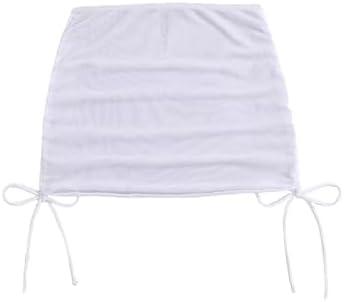 Falainetee Women's Mesh Sheer Drawstring Solid Summer Bikini Cover Up Skirt Medium
