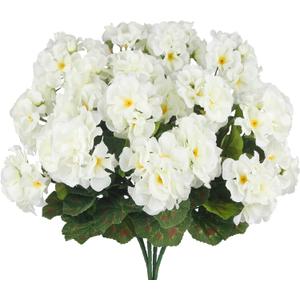 4 Pcs Artificial Geraniums Flowers for Outdoors Silk Geranium Outside UV Resistant White Fake Plants Faux Flowers for Outdoor Planters Pot Garden Patio Porch Window Courtyard Indoor Home Decor