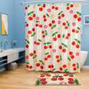 Anybar Fabric Shower Curtain Cute Floral Cherry Curtains Waterproof Soft Polyester Bathroom Curtain- Decor Washable Privacy Cloth Extra Long Shower Curtain for Bathroom (72x84inch) Beige