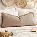 Kevin Textile 14x36 Inch Long Lumbar Pillow Cover 1 Pack Boho Fringe Decorative Rectangle Cushion Case with Tassels Neutral Cotton Woven Textured Farmhouse for Living Room Couch Sofa Bed, Khaki Brown