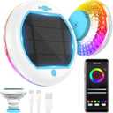 Solar Pool Chlorine Floater with Floating Light, APP-Controlled, RGB Color, IP68 Waterproof, Large Capacity for 2 Tablets, Blue