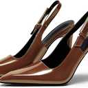 Coutgo Women's Slingback High Heels Pointed Toe Stilettos Metal Buckle Dress Party Pump Shoes, Brown, Size 8