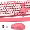 Wireless Keyboard and Mouse Combo - Round Keycaps, Full-Size Retro Typewriter Keyboard with Detachable Wrist Rest, Sleep Mode & Tilt Legs, 2.4GHz Cordless Connection for Mac/Windows/PC (Hot Pink)
