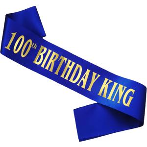 100th Birthday King Sash for Men, Royal Blue Birthday Sash for 100th Bday Party Supplies, Gifts for Men Bday Party Favors