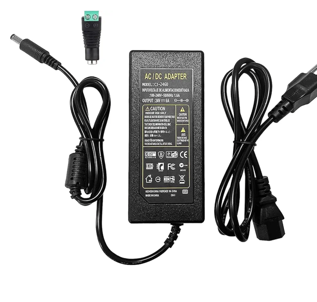 24V 6A 144W AC Power Supply Adapter, 100-240V AC to DC, 5.5mm x 2.1mm DC Plug, for LED Strip Lights, CCTV Cameras, Other 24V Devices