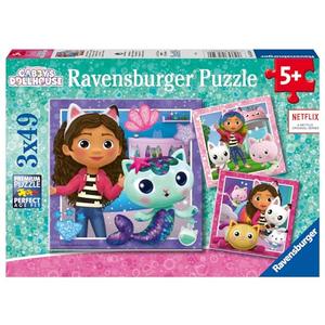 Ravensburger Gabby's Dollhouse 3 x 49 Piece Jigsaw Puzzle Set for Kids - Screen-Free Activity Boosts Concentration and Focus