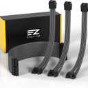 EZDIY-FAB PSU Extension Cable Sleeved Custom Mod PC Power Supply Cable, Soft Nylon Braided with Comb Kit 24PIN/8PIN to 6+2Pin/ 8PIN to 4+4PIN-30CM 300MM-Carbon